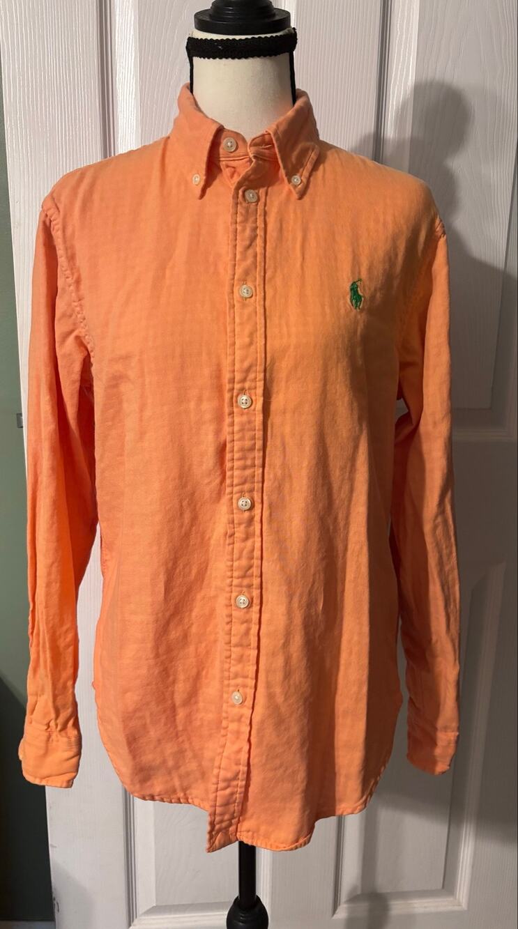 Ralph Lauren Button Down Long Sleeve Men's Medium Orange Gingham Preppy